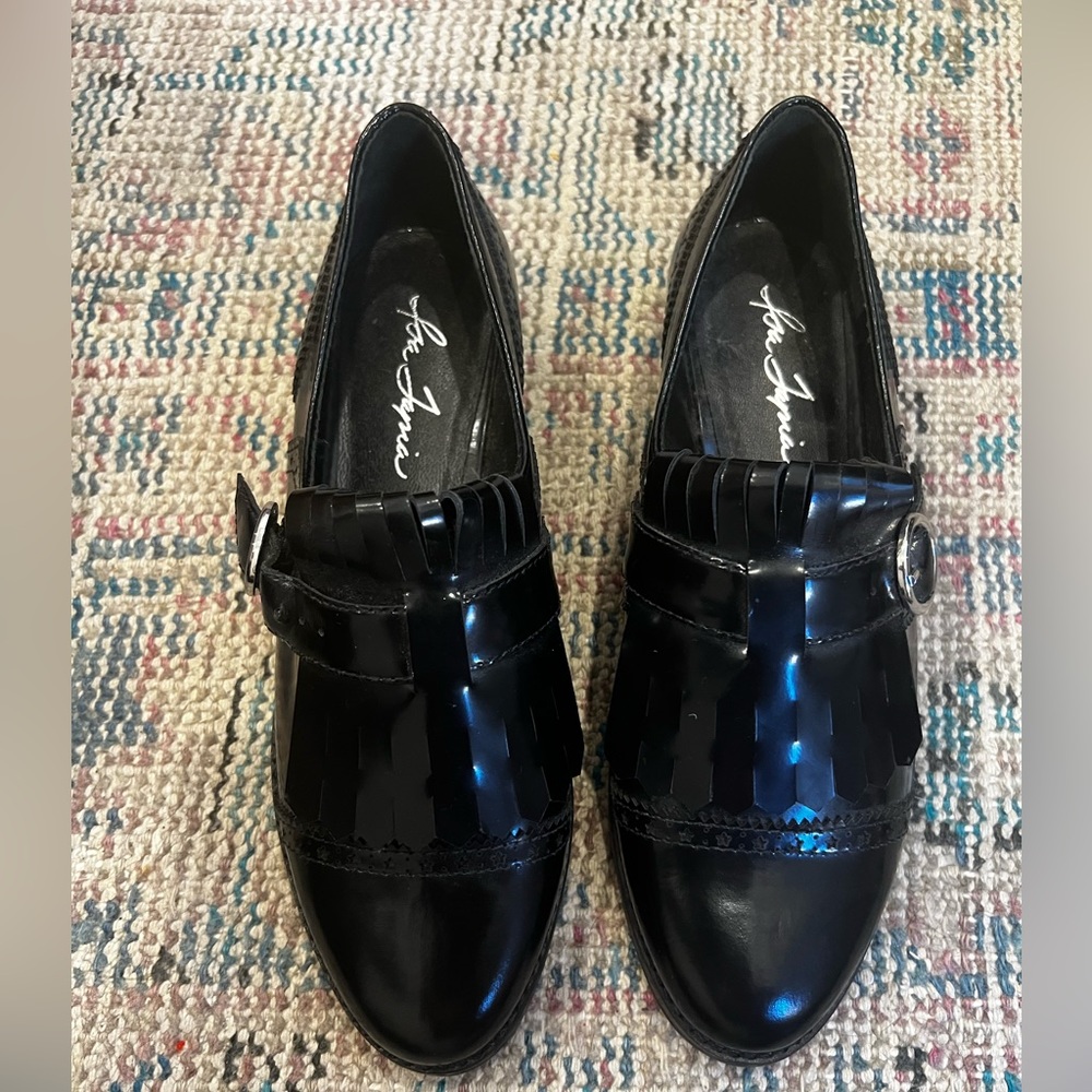 Isa Tapia Black Leather Oxford Loafers 8.5 - Picture 2 of 5